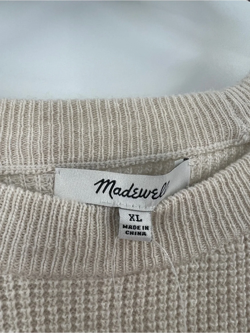 Madewell NWT Jane Waffle Stitch Sweater in Heather Cement size XL